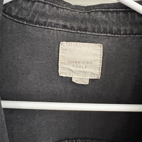 American Eagle Lace Up Washed Black Denim Jacket Women’s Large - Picture 3 of 7